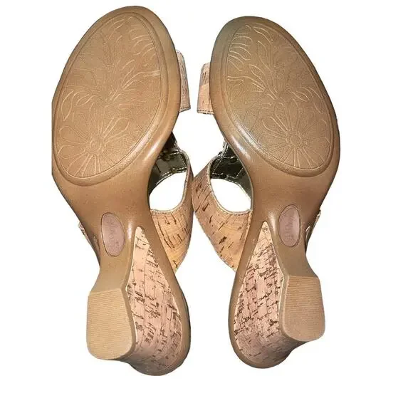 EuroSoft By SOFFT Fashion Womens 9.5M Tan Upper Cork Wedge Heel Sandals Leather - Picture 4 of 4